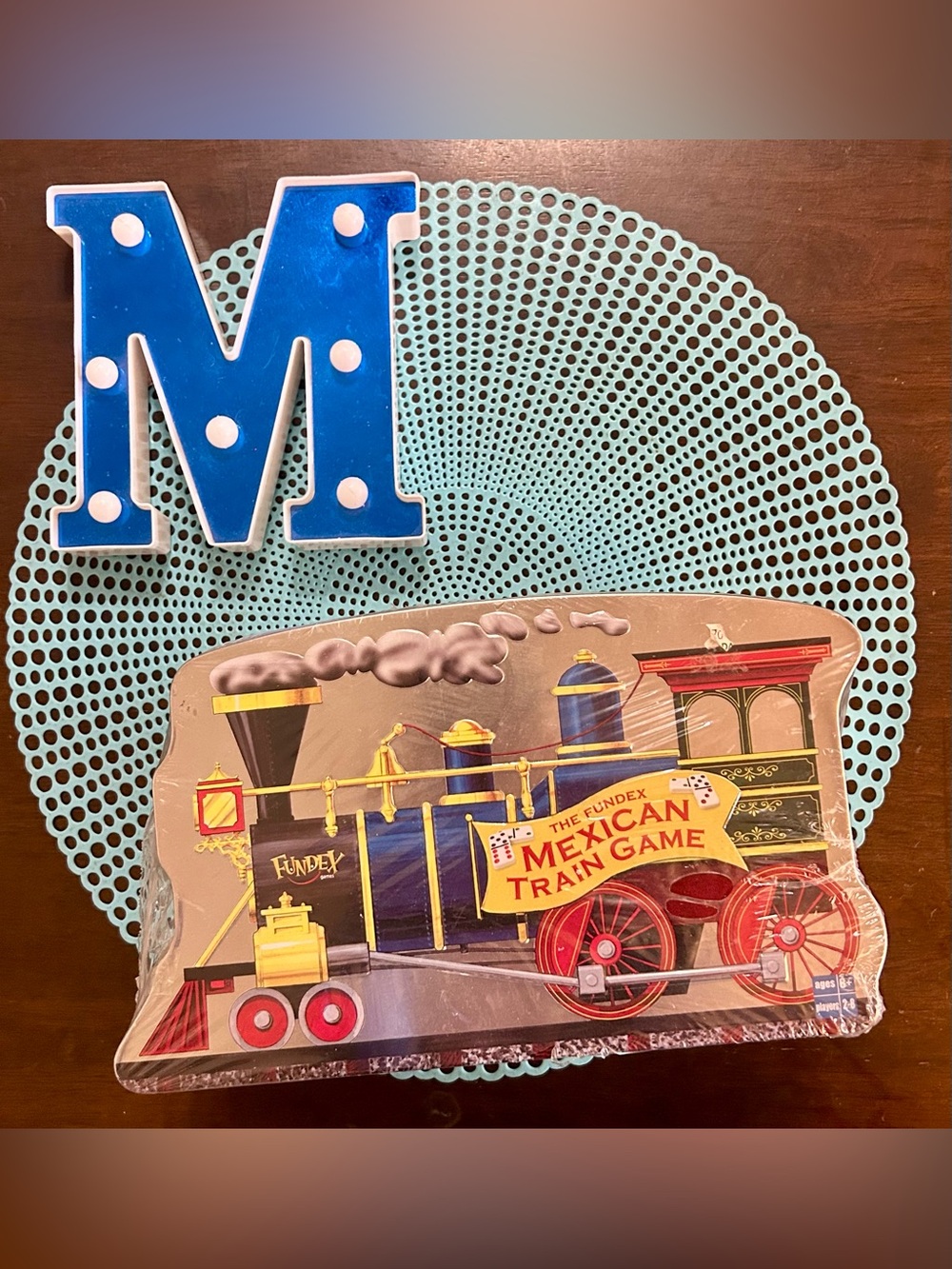 Mexican Train Dominoes Game, SEALED Fundex 2003 Metal Locomotive Tin, NEW